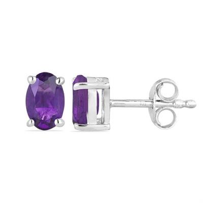 BUY 925 STERLING SILVER NATURAL AFRICAN AMETHYST SINGLE STONE EARRINGS